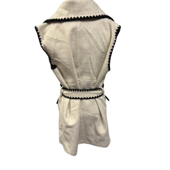 "PRETTY GARDEN" Sleeveless 2 Button Vest Belted Wool Look SZ L Office Classy - Picture 3 of 14